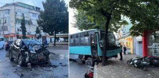Aksident në Tiranë, urbani përplaset me një automjet te rruga “Bardhyl”